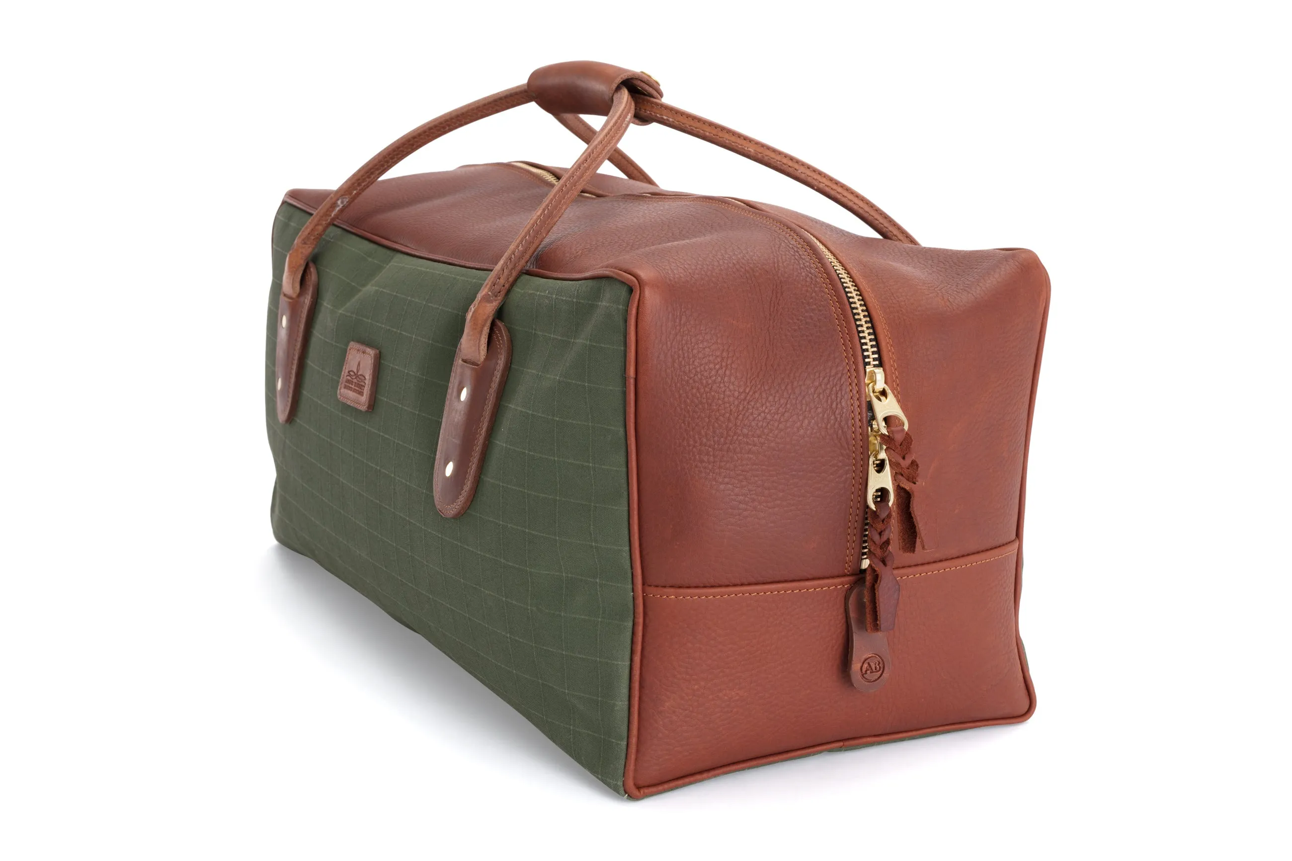 Weekender Travel Bag - Green Canvas with Tan Leather Trim