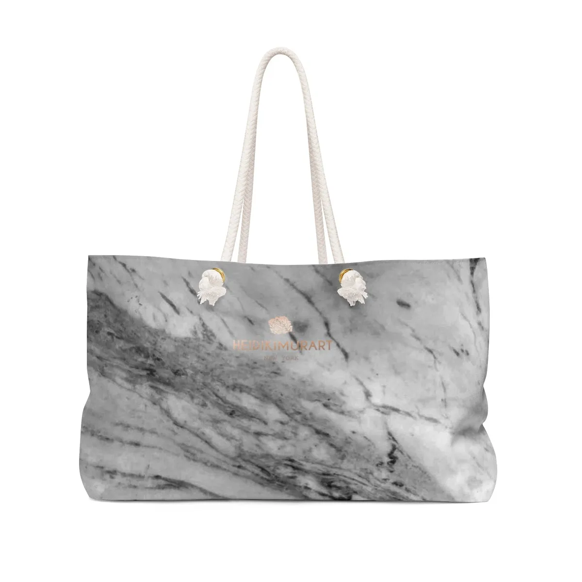 White Marble Print Weekender Bag, Marbled Printed Designer 24"x13" Overnight Weekender Bag-Made in USA