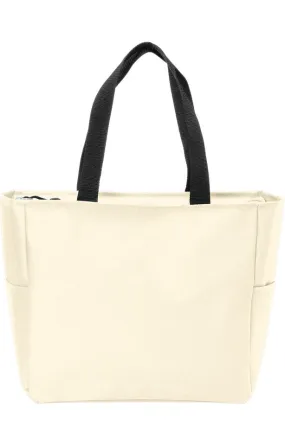 White / Natural Unisex Essential Zip Tote