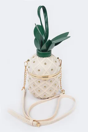 White Studded Pineapple Fun Clutch