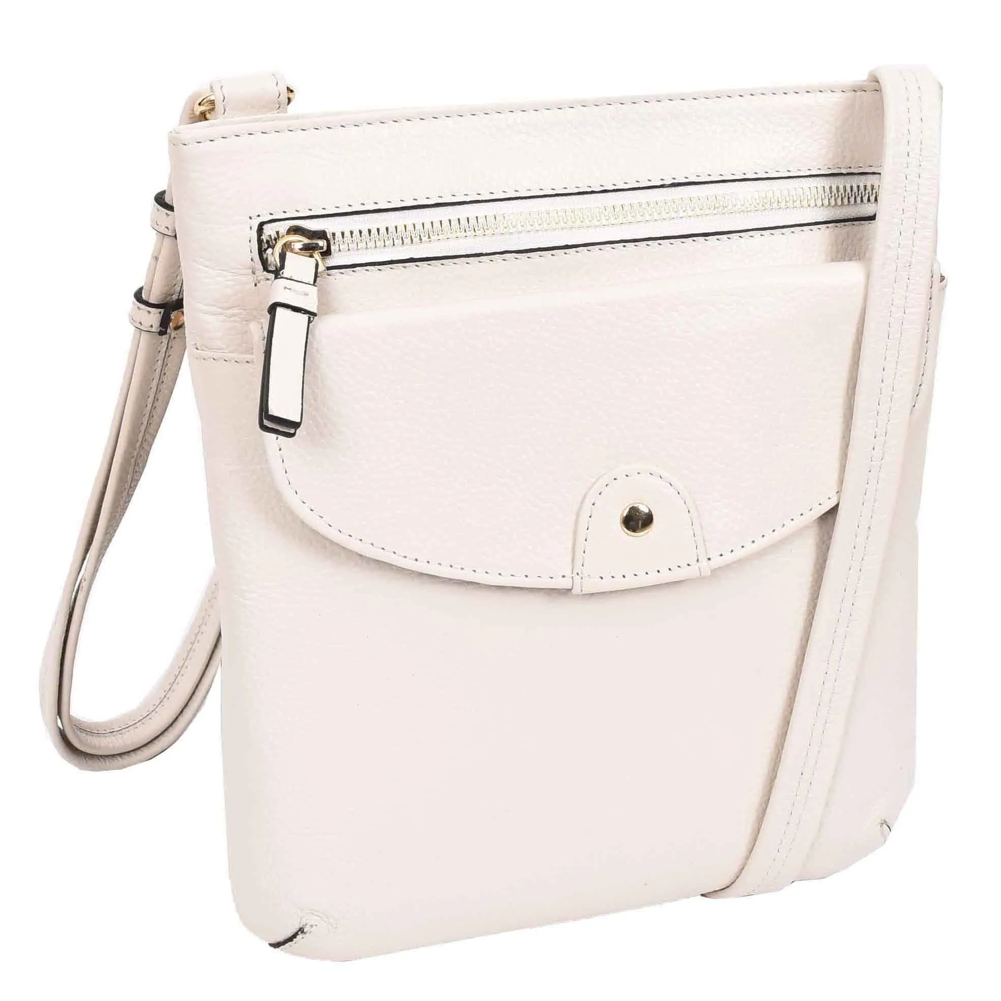 Womens Cross Body Sling Bag Leather Messenger HOL5 White